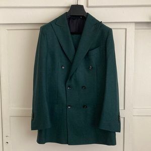 SuitSupply Green Flannel Double Breasted Suit 42L